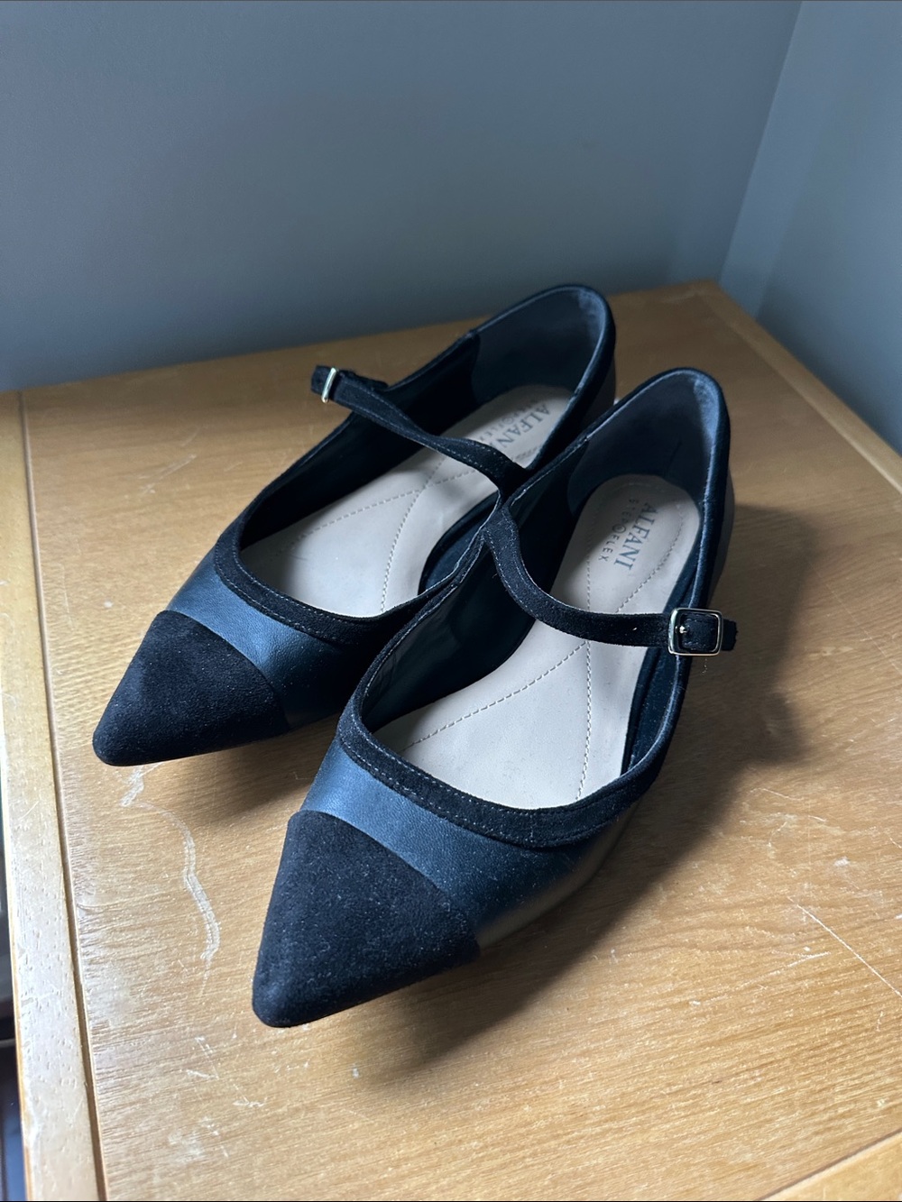 Alfani Black Pointed Mary Jane Flats with Strap Detail
